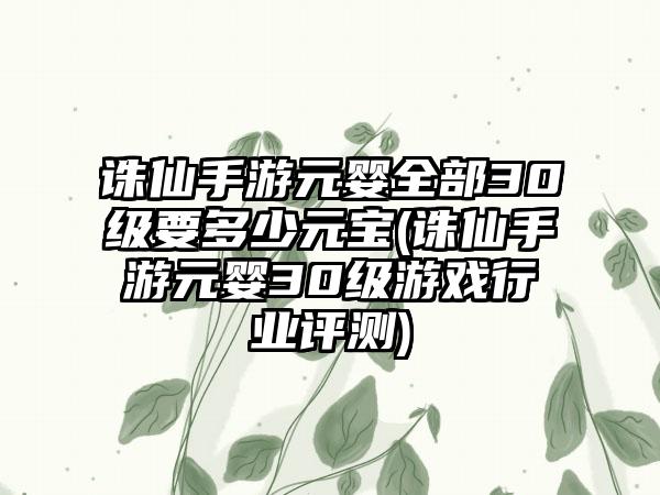 诛仙手游元婴全部30级要多少元宝(诛仙手游元婴30级游戏行业评测)