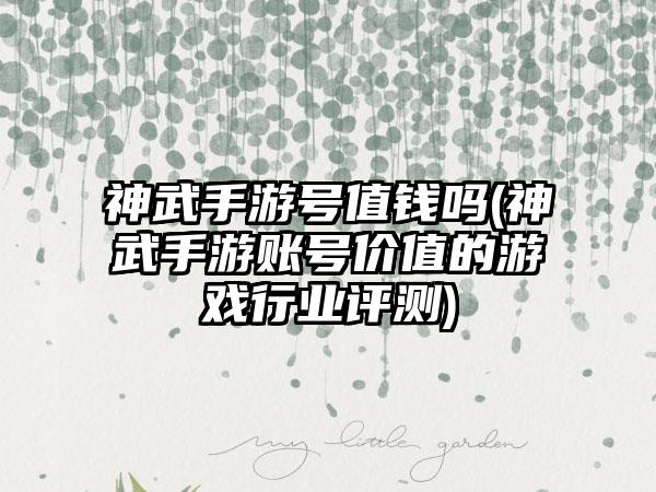神武手游号值钱吗(神武手游账号价值的游戏行业评测)