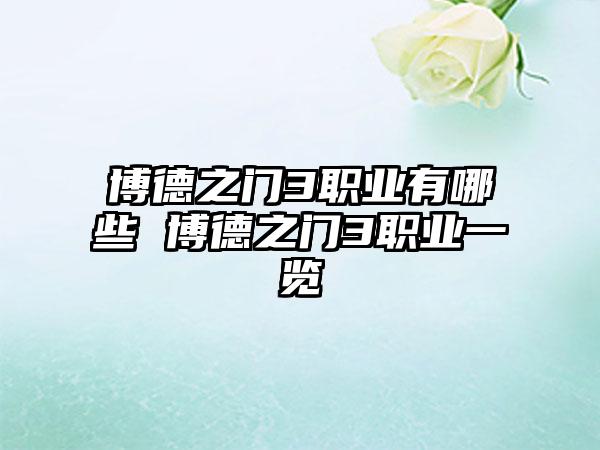 博德之门3职业有哪些 博德之门3职业一览