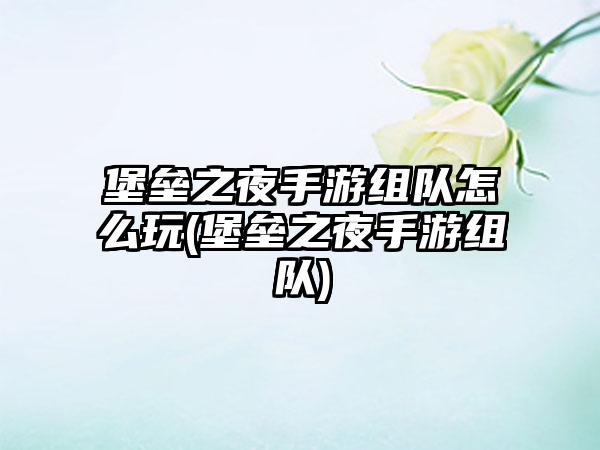 堡垒之夜手游组队怎么玩(堡垒之夜手游组队)