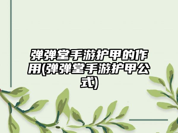 弹弹堂手游护甲的作用(弹弹堂手游护甲公式)