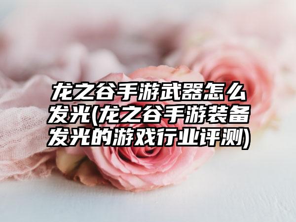 龙之谷手游武器怎么发光(龙之谷手游装备发光的游戏行业评测)