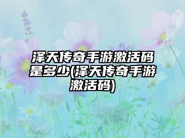 泽天传奇手游激活码是多少(泽天传奇手游激活码)