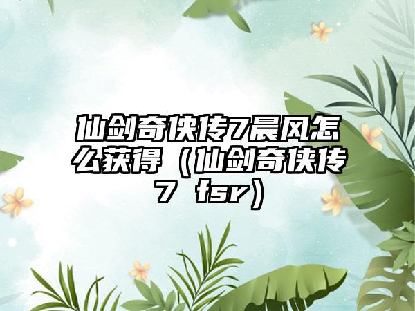 仙剑奇侠传7晨风怎么获得（仙剑奇侠传7 fsr）