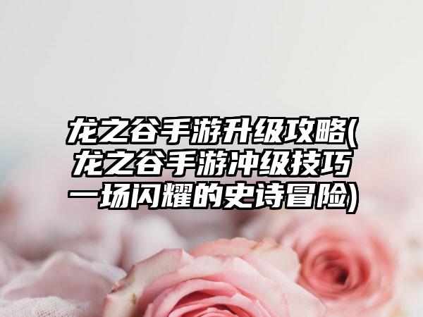 龙之谷手游升级攻略(龙之谷手游冲级技巧一场闪耀的史诗冒险)