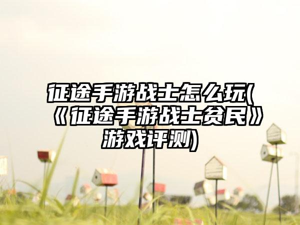 征途手游战士怎么玩(《征途手游战士贫民》游戏评测)