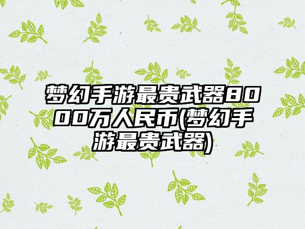 梦幻手游最贵武器8000万人民币(梦幻手游最贵武器)