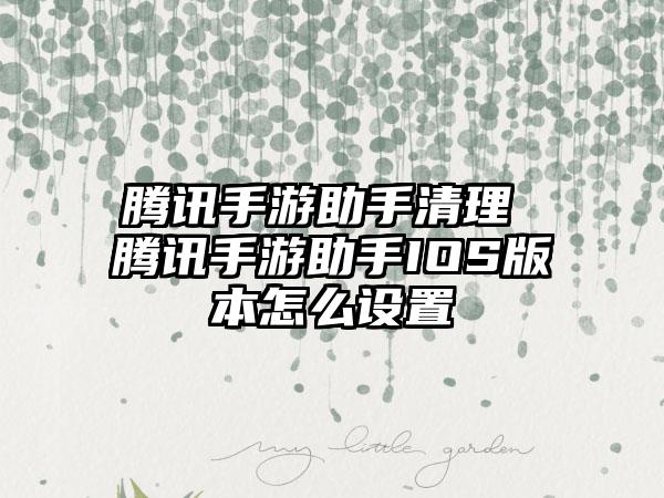 腾讯手游助手清理 腾讯手游助手IOS版本怎么设置