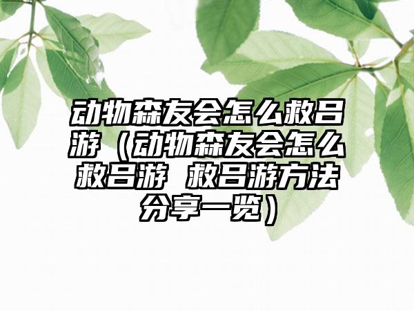 动物森友会怎么救吕游（动物森友会怎么救吕游 救吕游方法分享一览）