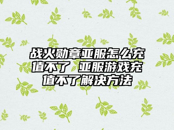 战火勋章亚服怎么充值不了 亚服游戏充值不了解决方法