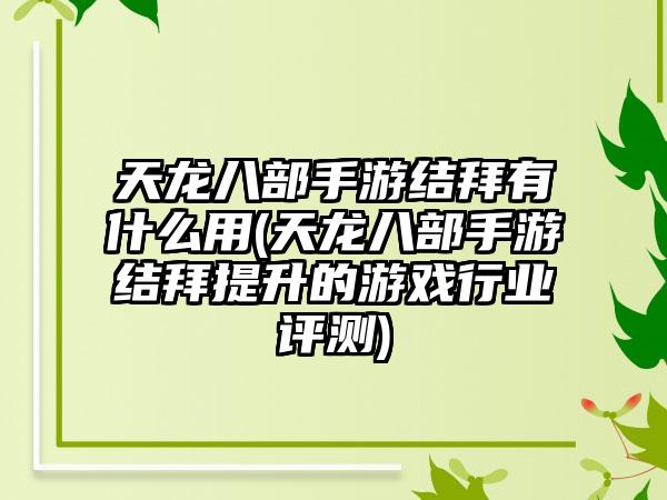 天龙八部手游结拜有什么用(天龙八部手游结拜提升的游戏行业评测)