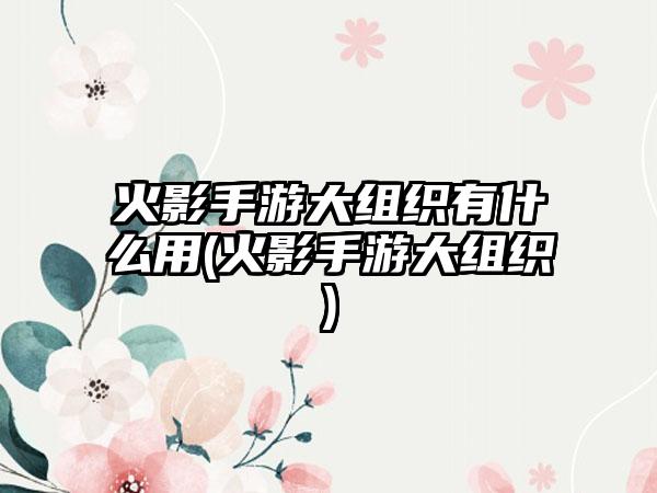 火影手游大组织有什么用(火影手游大组织)