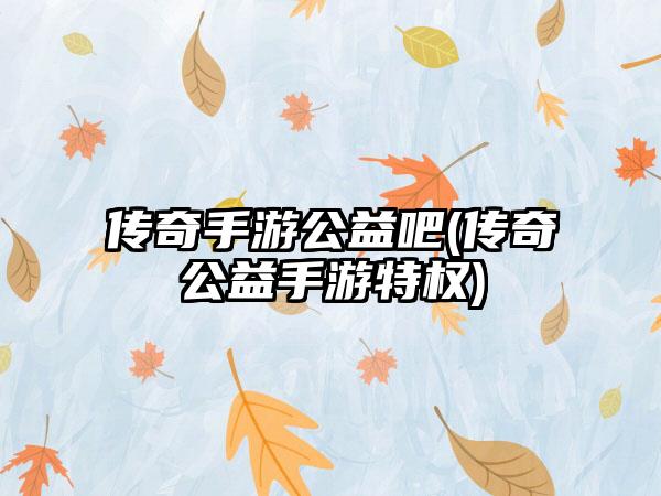 传奇手游公益吧(传奇公益手游特权)