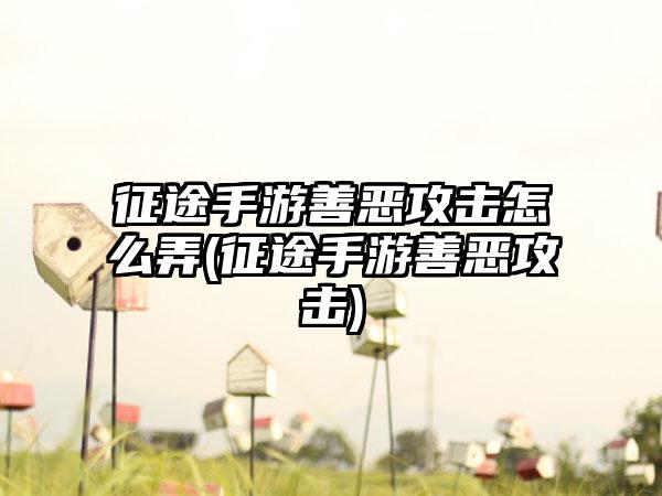 征途手游善恶攻击怎么弄(征途手游善恶攻击)