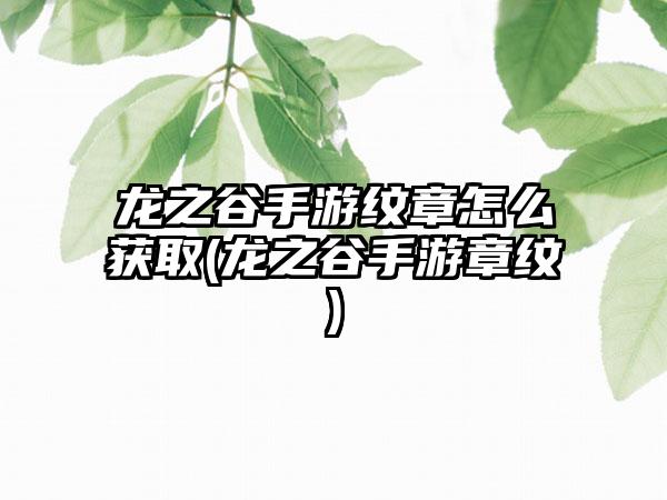 龙之谷手游纹章怎么获取(龙之谷手游章纹)