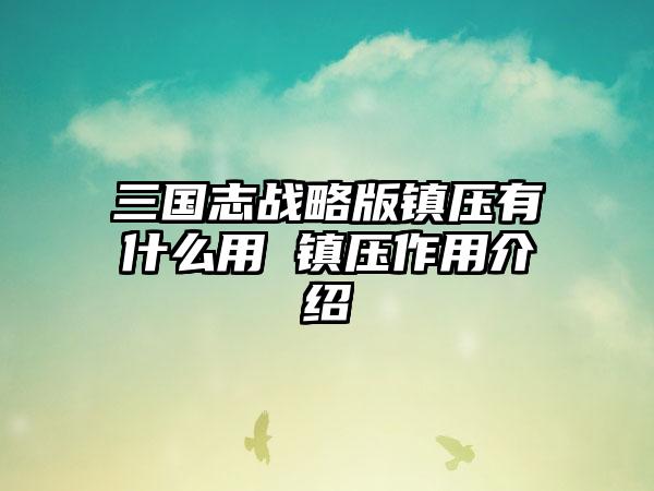 三国志战略版镇压有什么用 镇压作用介绍