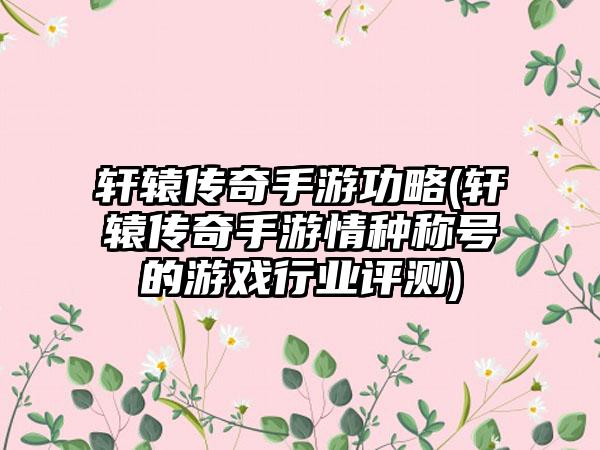 轩辕传奇手游功略(轩辕传奇手游情种称号的游戏行业评测)