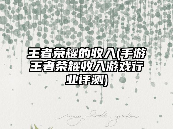 王者荣耀的收入(手游王者荣耀收入游戏行业评测)