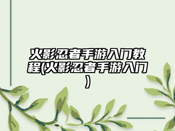 火影忍者手游入门教程(火影忍者手游入门)