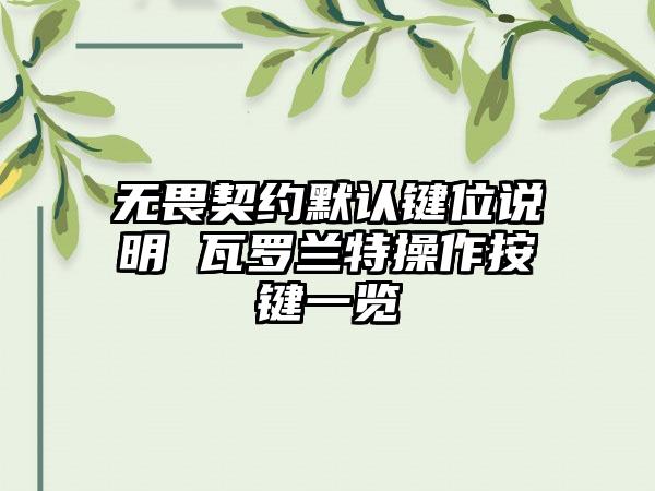 无畏契约默认键位说明 瓦罗兰特操作按键一览