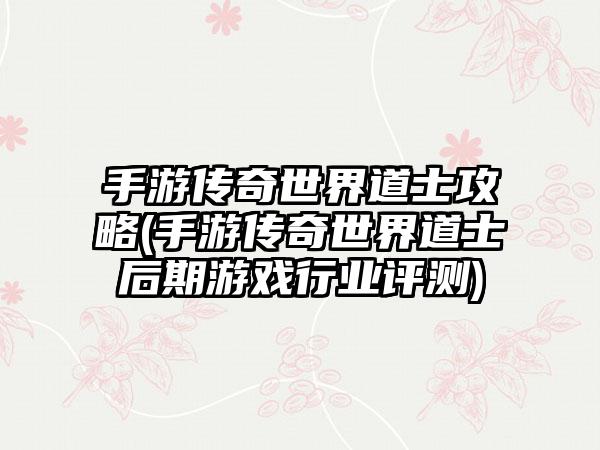 手游传奇世界道士攻略(手游传奇世界道士后期游戏行业评测)