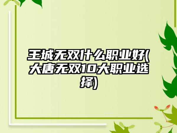 王城无双什么职业好(大唐无双10大职业选择)