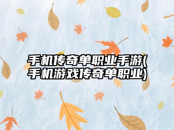 手机传奇单职业手游(手机游戏传奇单职业)