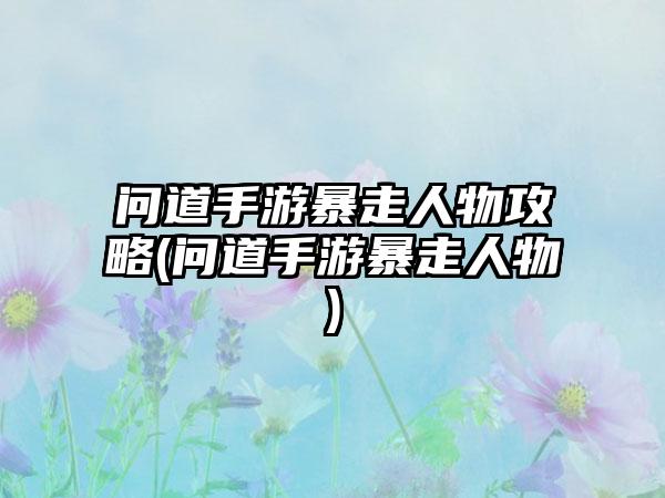 问道手游暴走人物攻略(问道手游暴走人物)