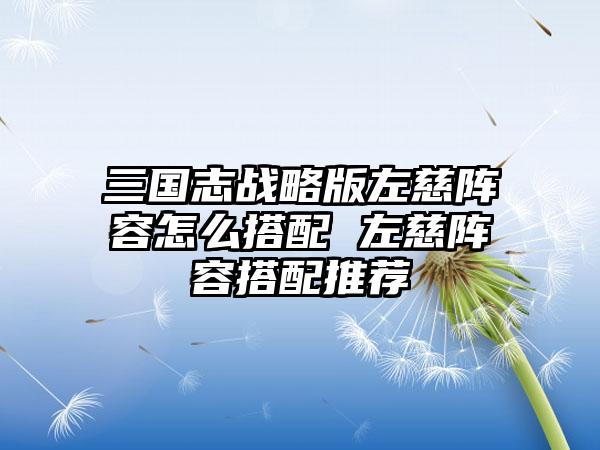 三国志战略版左慈阵容怎么搭配 左慈阵容搭配推荐