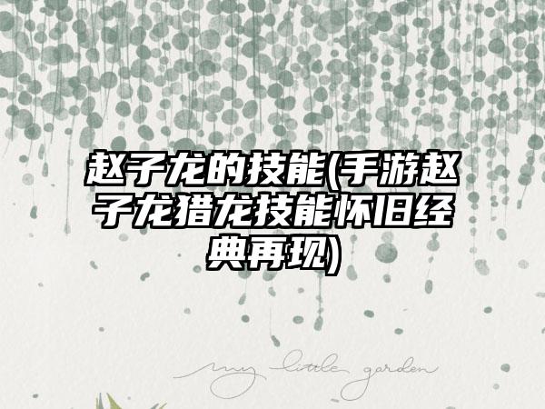 赵子龙的技能(手游赵子龙猎龙技能怀旧经典再现)