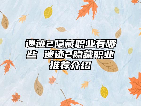 遗迹2隐藏职业有哪些 遗迹2隐藏职业推荐介绍