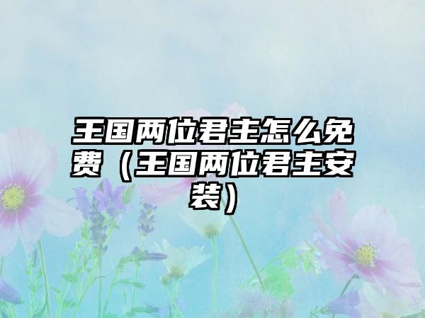王国两位君主怎么免费（王国两位君主安装）