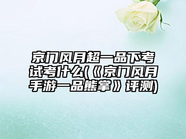 京门风月超一品下考试考什么(《京门风月手游一品熊掌》评测)