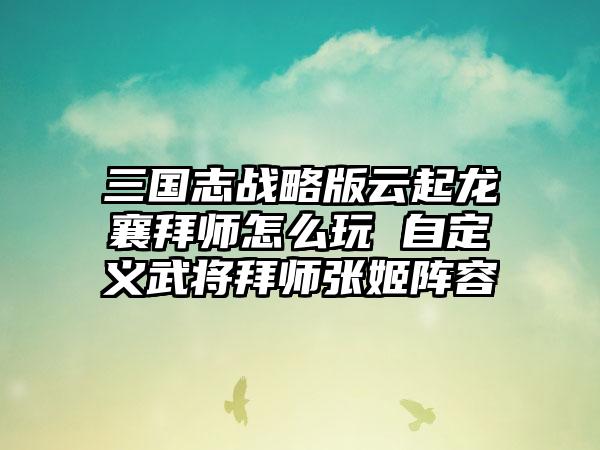 三国志战略版云起龙襄拜师怎么玩 自定义武将拜师张姬阵容