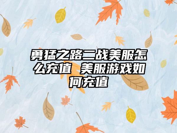 勇猛之路二战美服怎么充值 美服游戏如何充值