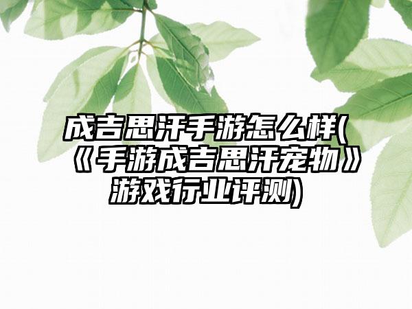 成吉思汗手游怎么样(《手游成吉思汗宠物》游戏行业评测)