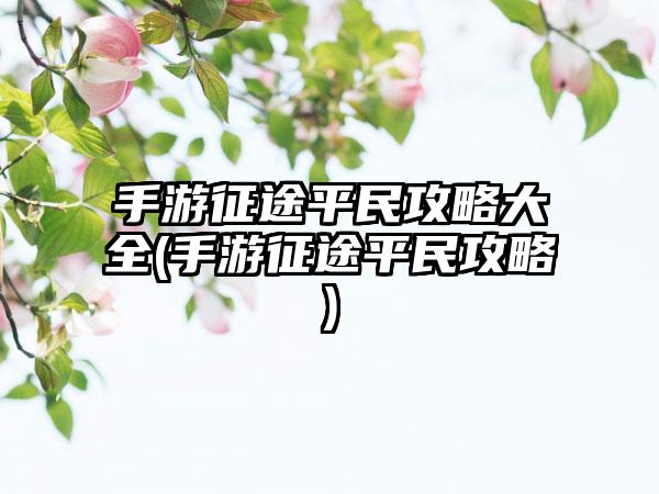 手游征途平民攻略大全(手游征途平民攻略)