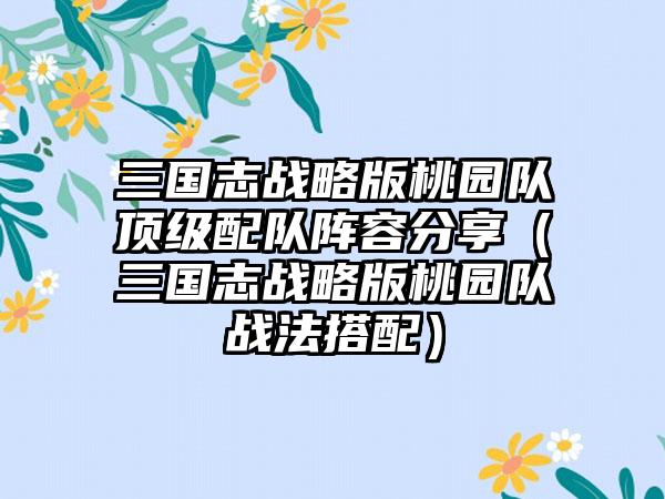 三国志战略版桃园队顶级配队阵容分享（三国志战略版桃园队战法搭配）