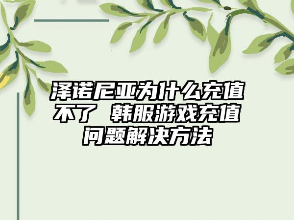 泽诺尼亚为什么充值不了 韩服游戏充值问题解决方法