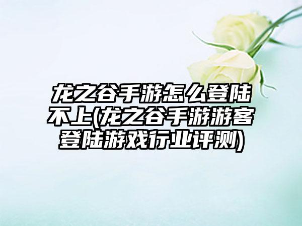 龙之谷手游怎么登陆不上(龙之谷手游游客登陆游戏行业评测)