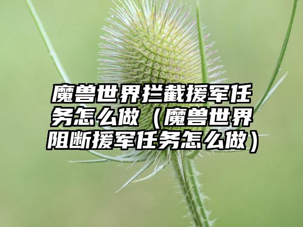 魔兽世界拦截援军任务怎么做（魔兽世界阻断援军任务怎么做）