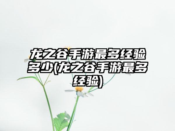 龙之谷手游最多经验多少(龙之谷手游最多经验)