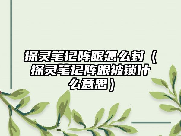 探灵笔记阵眼怎么封（探灵笔记阵眼被锁什么意思）