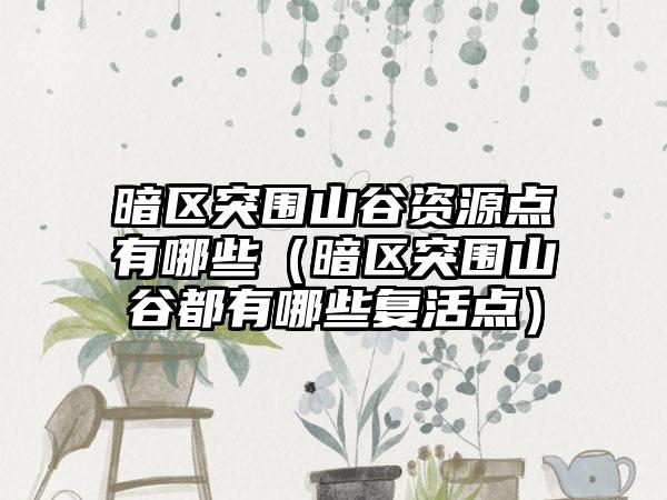 暗区突围山谷资源点有哪些（暗区突围山谷都有哪些复活点）