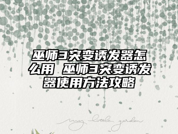 巫师3突变诱发器怎么用 巫师3突变诱发器使用方法攻略