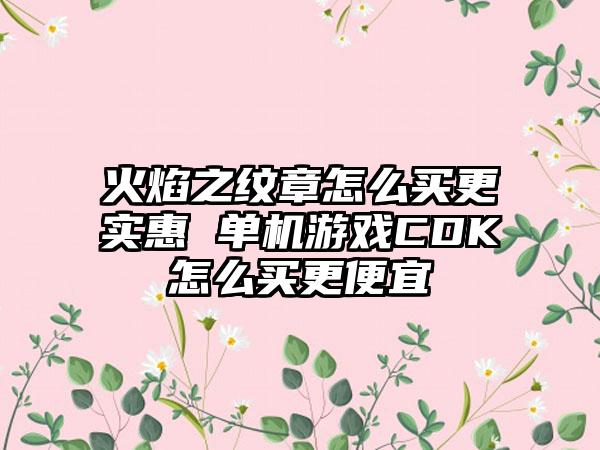 火焰之纹章怎么买更实惠 单机游戏CDK怎么买更便宜