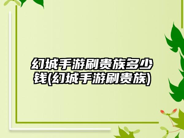 幻城手游刷贵族多少钱(幻城手游刷贵族)