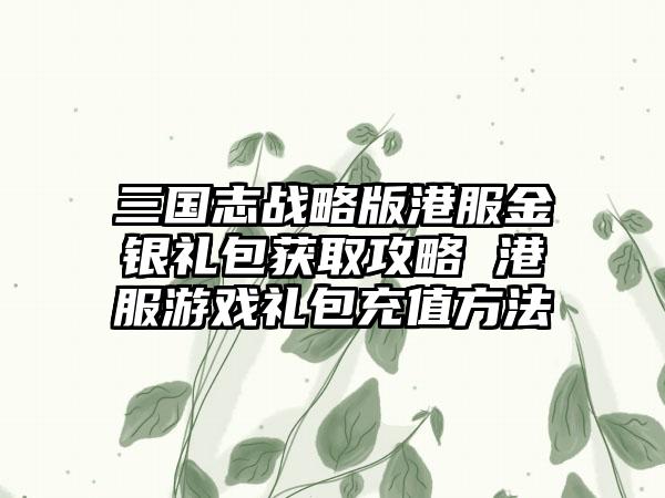 三国志战略版港服金银礼包获取攻略 港服游戏礼包充值方法