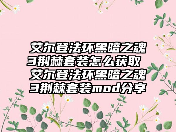 艾尔登法环黑暗之魂3荆棘套装怎么获取 艾尔登法环黑暗之魂3荆棘套装mod分享