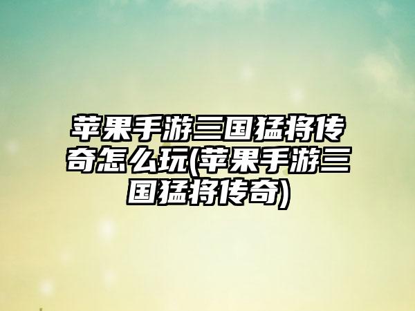 苹果手游三国猛将传奇怎么玩(苹果手游三国猛将传奇)